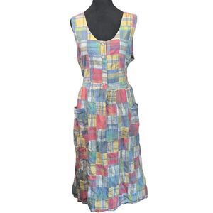 TALBOTS Vintage Patchwork Plaid Dress Size 16 Pastel Madras Maxi Boho Sun Dress